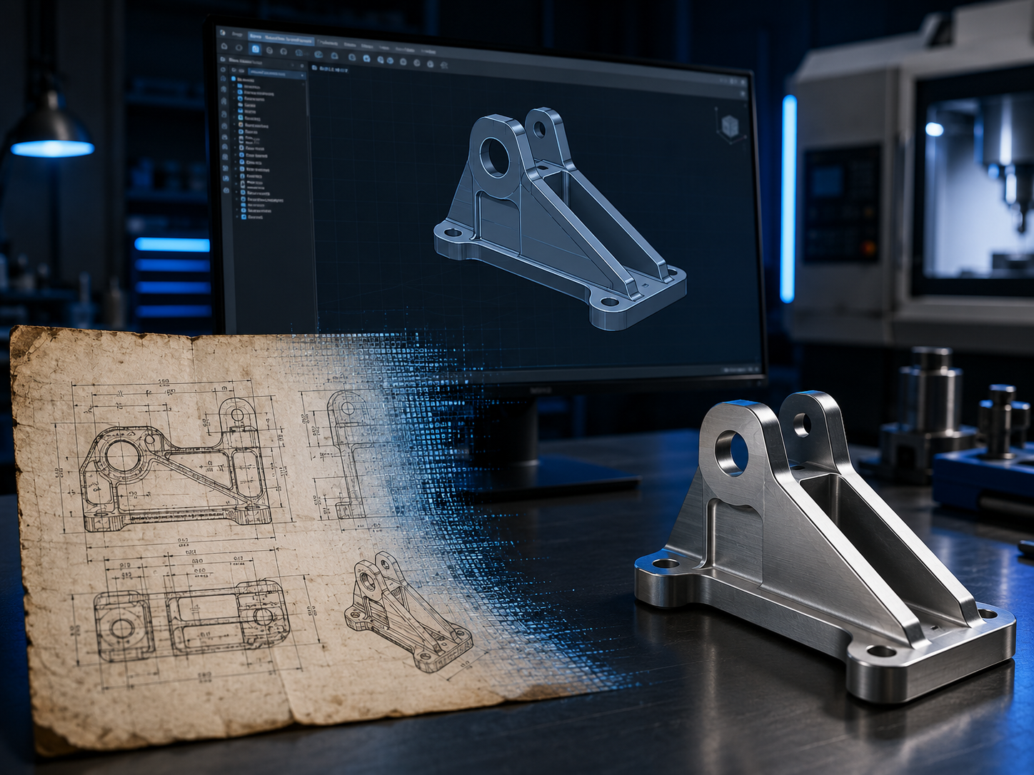 Legacy drawing converted into a digital CAD model and finished machined component